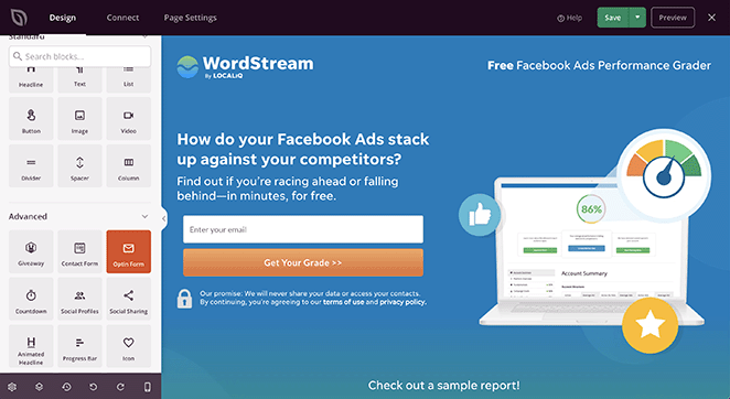 seedprod-wordstream-landing-page - SeedProd creating wordstream's lead gen page with seedprod