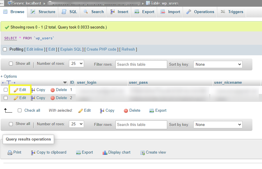 modifica di un utente in PHPMyAdmin