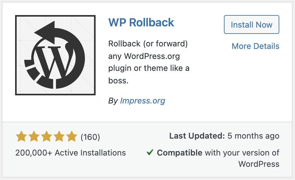 plugin WP Rollback di perpustakaan WP.org