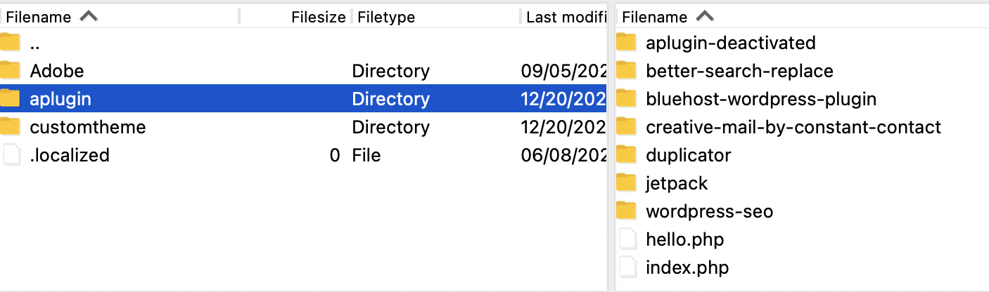 memulihkan versi lama plugin melalui SFTP