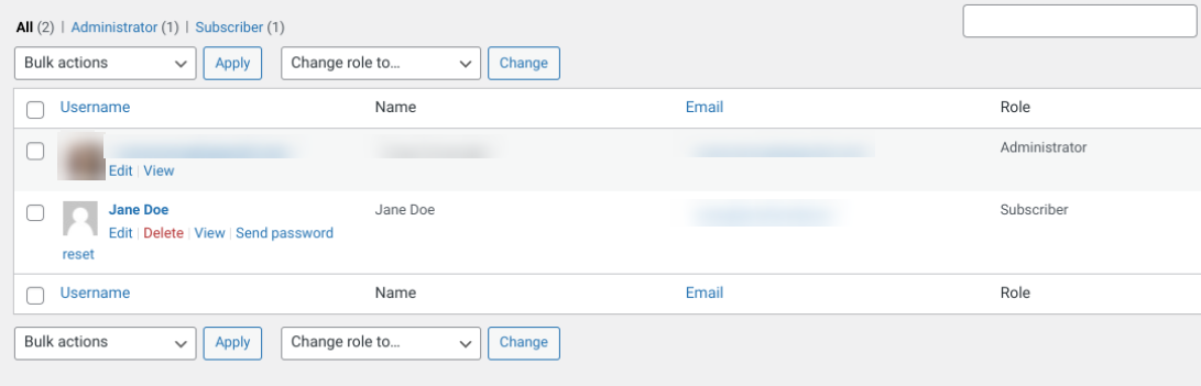 Utilizatorii WordPress în tabloul de bord
