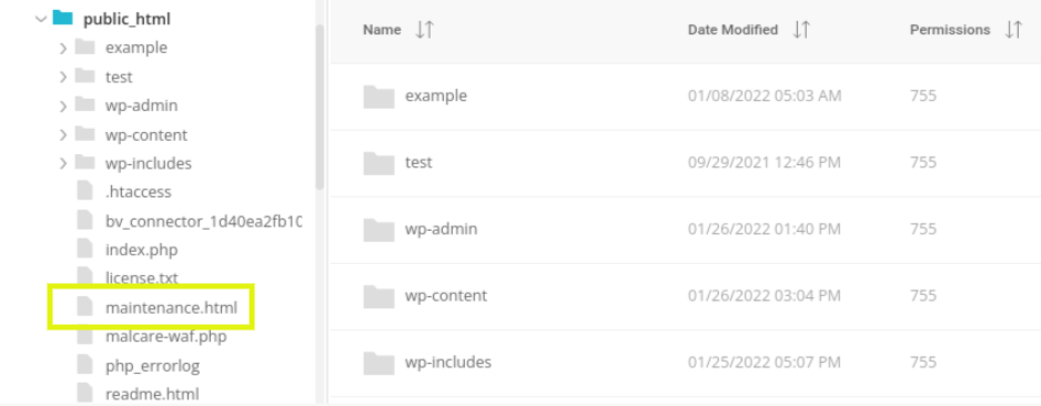 menemukan file maintenance.html