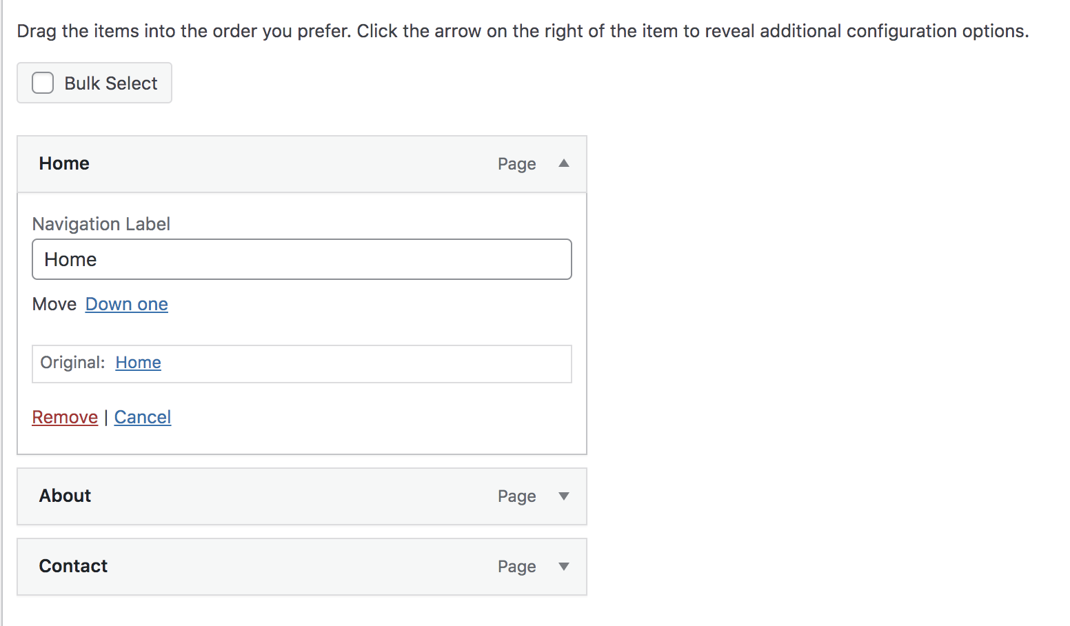 rimuovere una voce di menu in WordPress