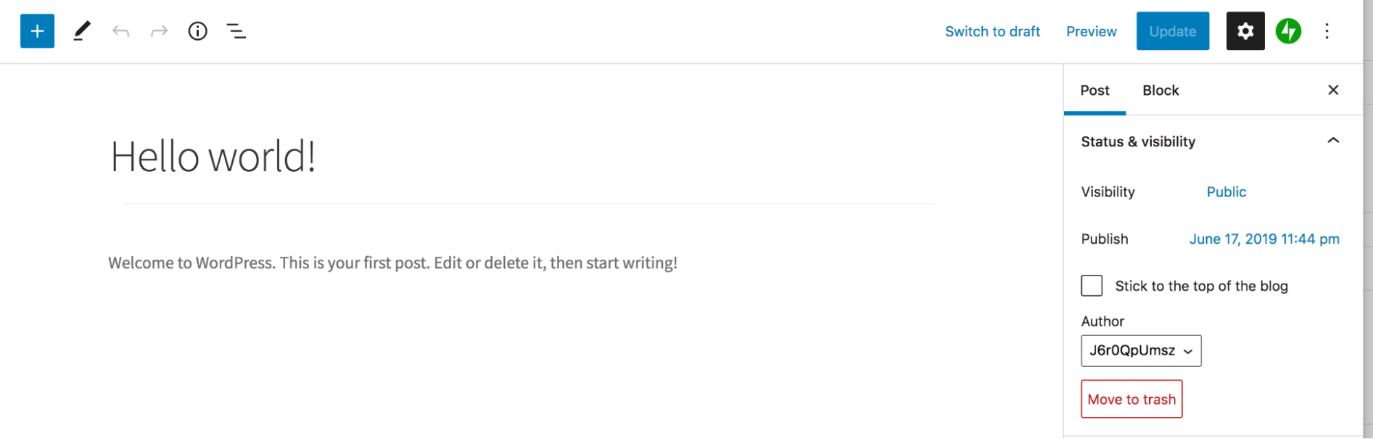 eliminare un post nell'editor di WordPress