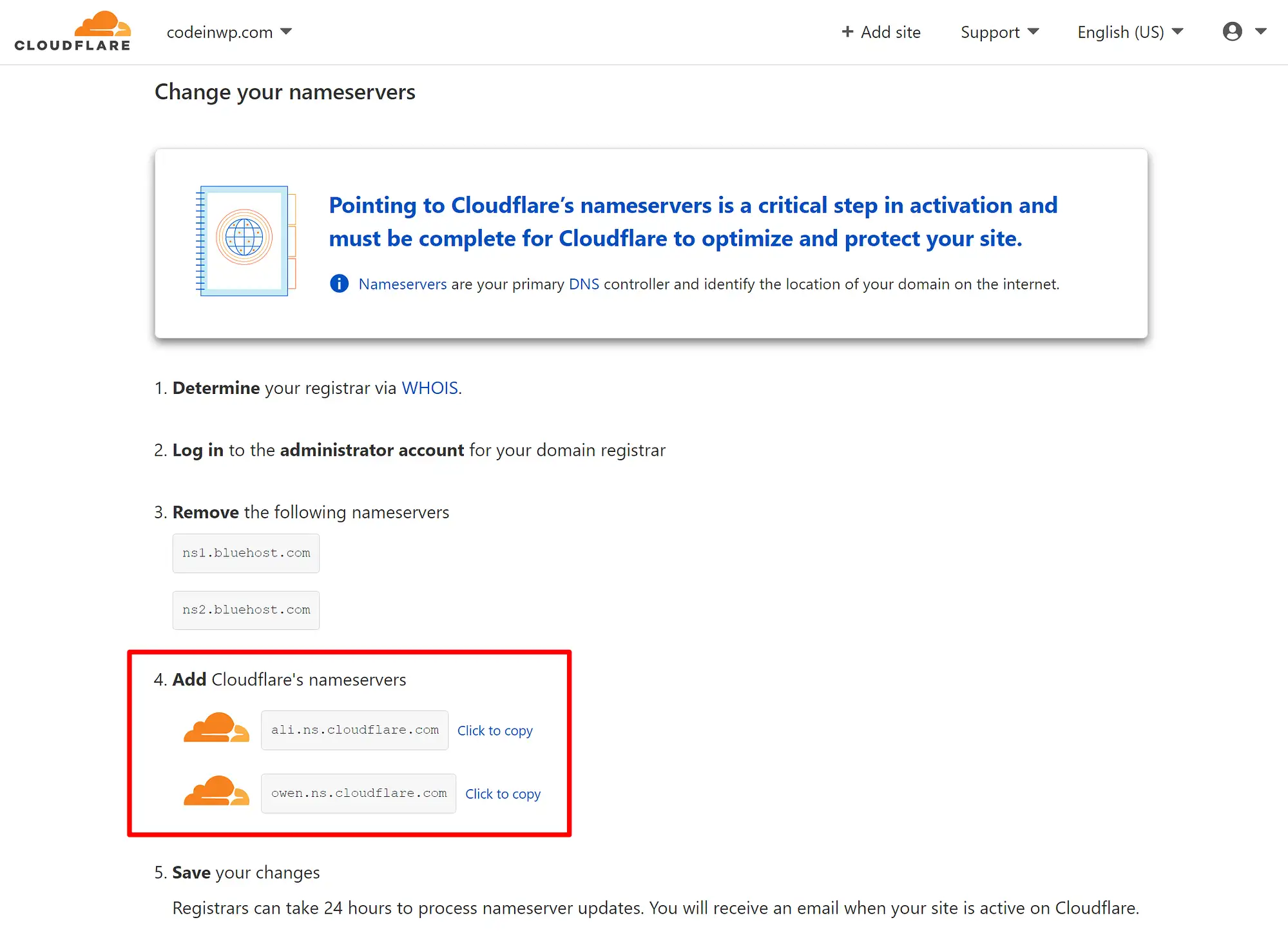 Esempio di server dei nomi su Cloudflare