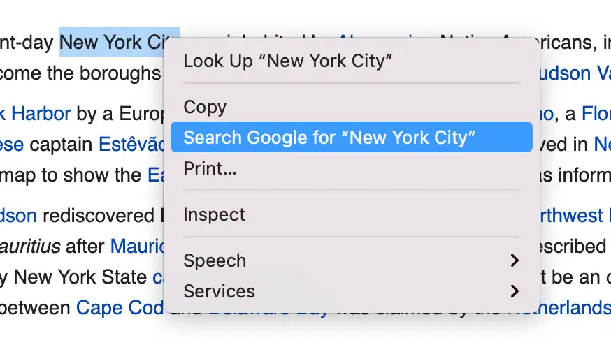 Menú contextual de Google Chrome