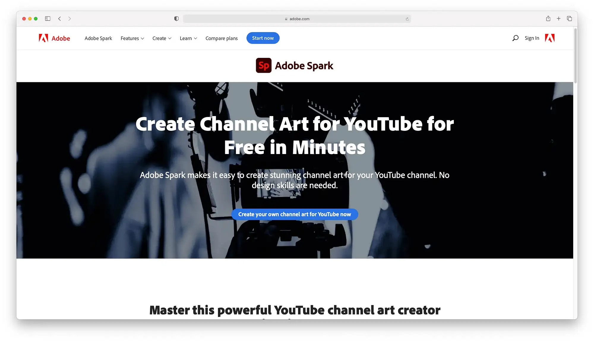 Adobe Spark 可用于制作令人惊叹的 YouTube 横幅