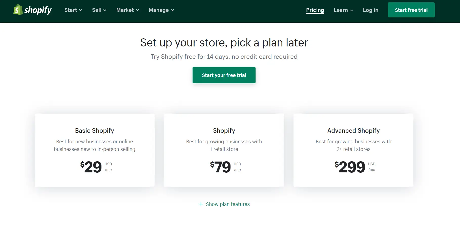 Preços do Squarespace - Preços da Shopify