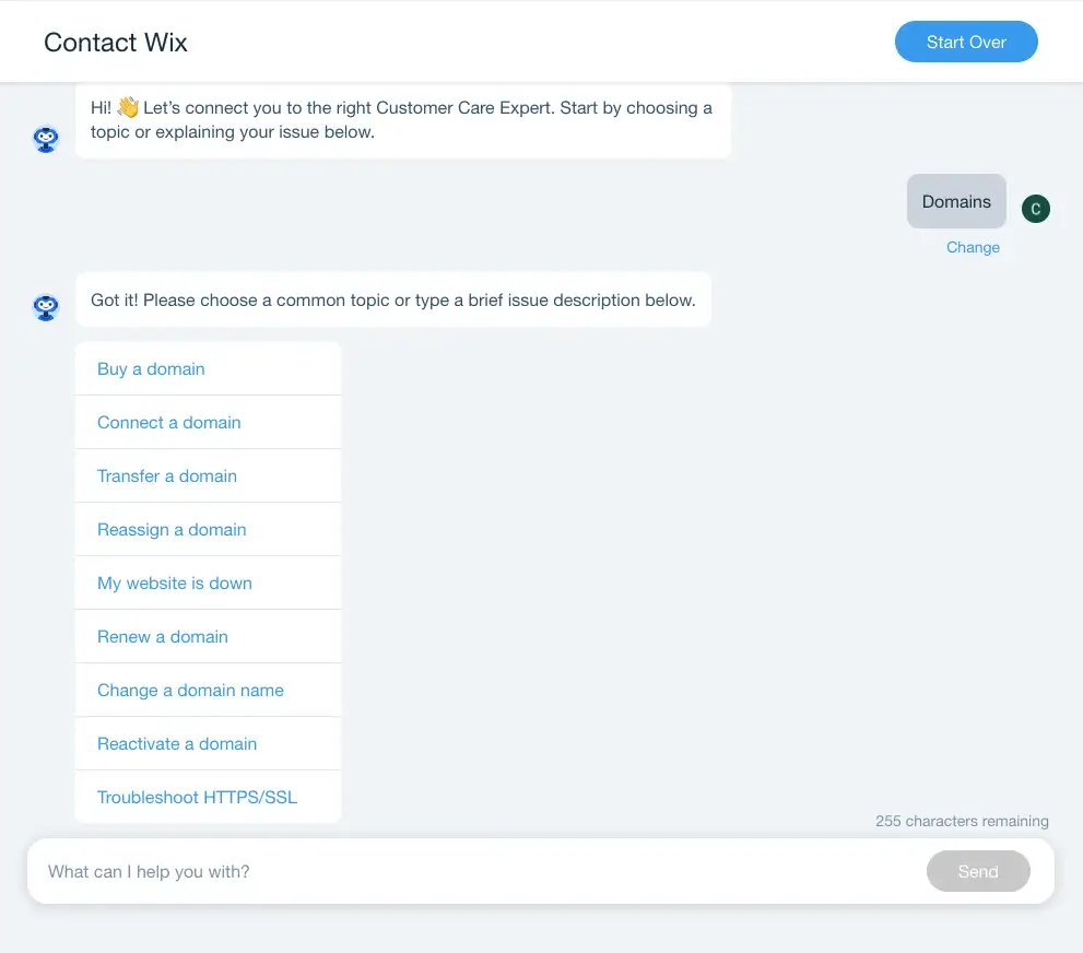Wix vs WordPress: suporte ao chat ao vivo com Wix