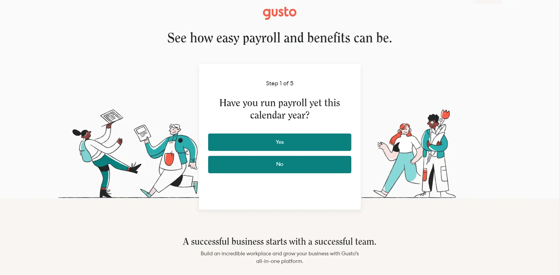 A homepage da tecnologia de processamento de pagamentos Gusto.