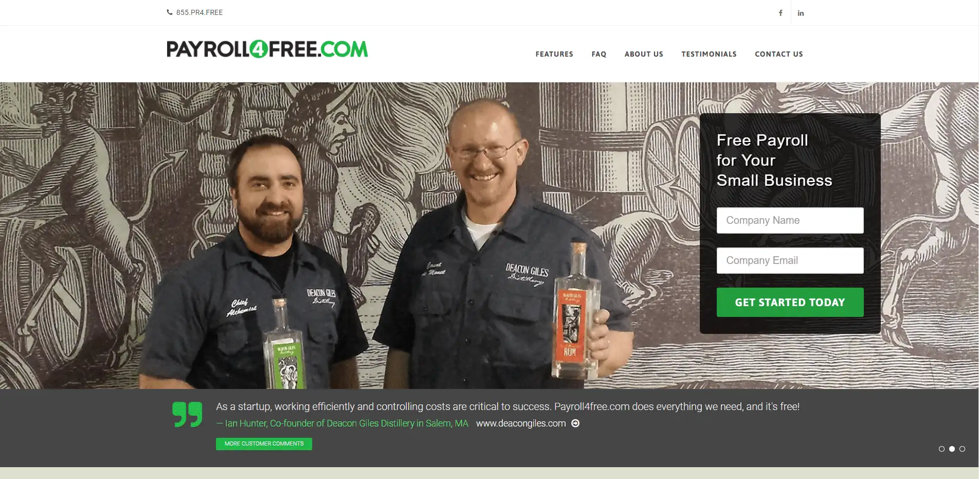 A página inicial do Payroll4Free.