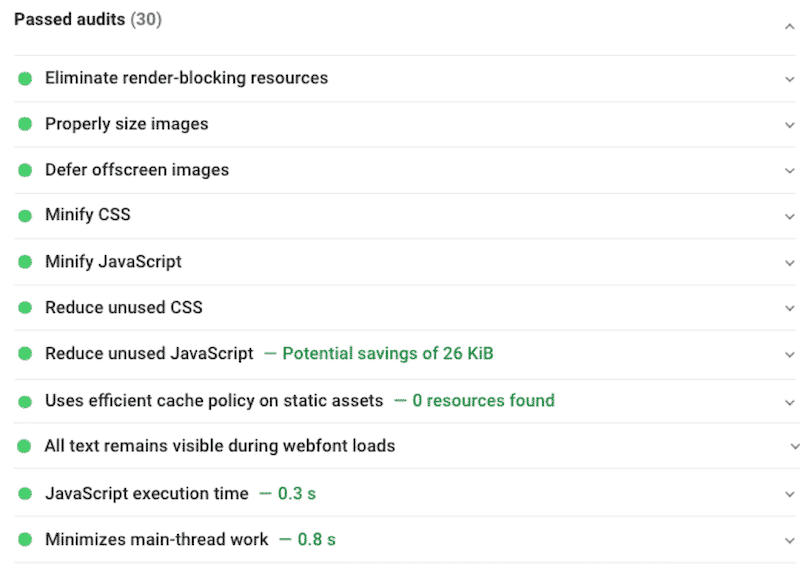 Minha lista de “auditorias aprovadas” é significativamente maior com o WP Rocket ativado 
