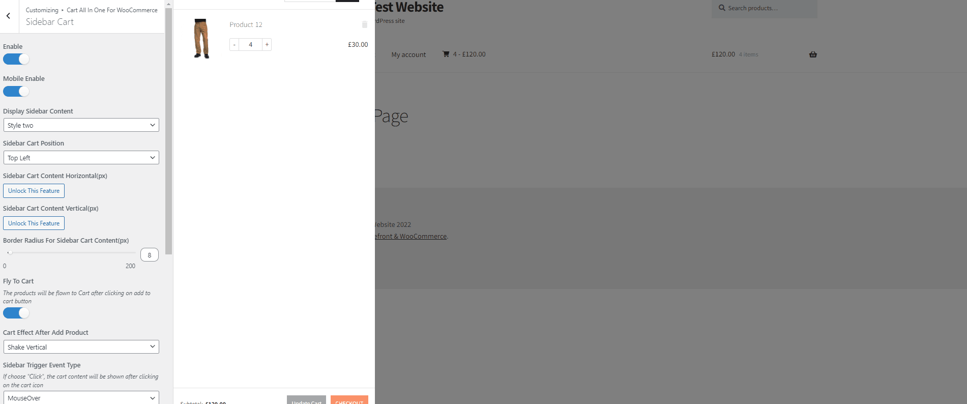 crea mini carrello woocommerce - stile di personalizzazione del carrello
