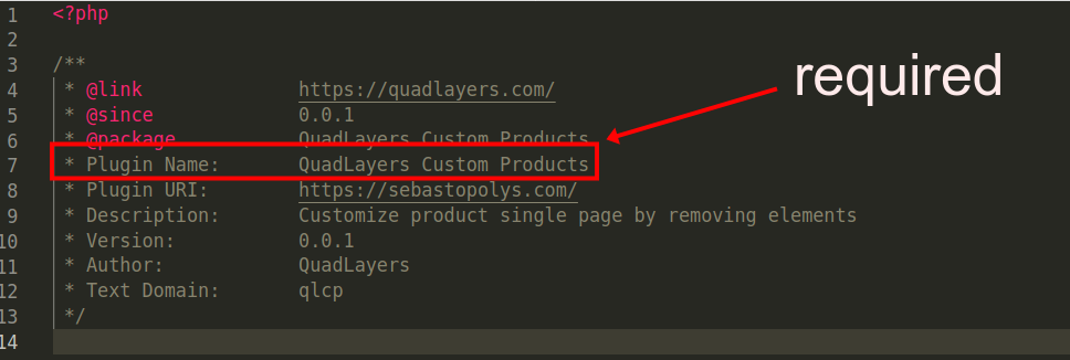 file principale crea un plug-in wordpress personalizzato
