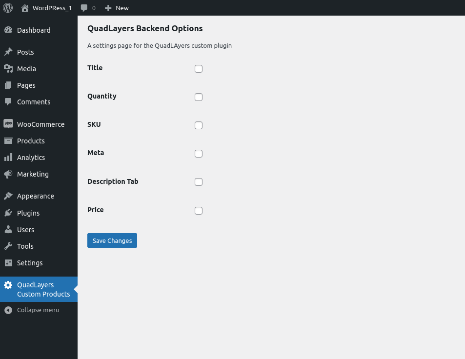 crea un backend di amministrazione del plugin wordpress personalizzato