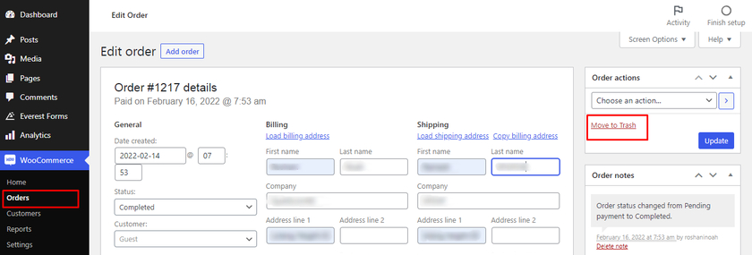elimina-woocommerce-ordini