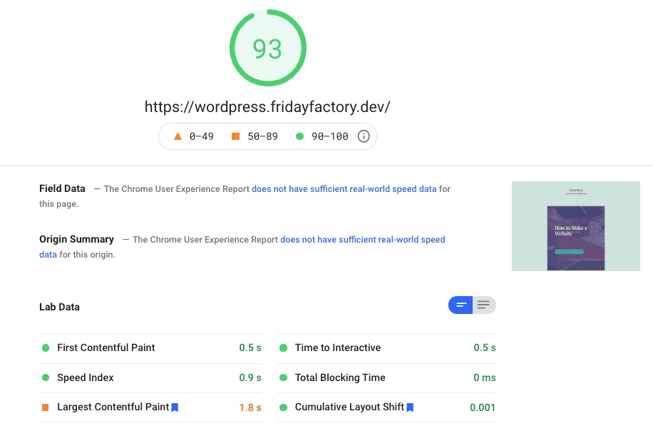 我使用 WP Rocket 和 Imagify 在果嶺上的得分 - 來源:PSI