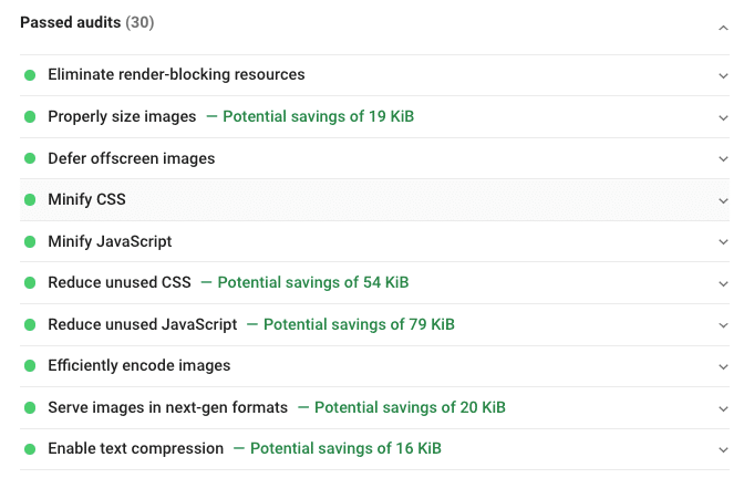 使用 WP Rocket 和 Imagify 後通過審核部分 - 來源:PSI