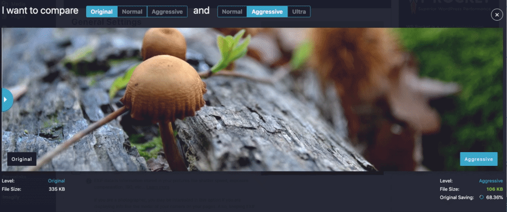 Imagify 工具比較多個壓縮級別(質量不變)