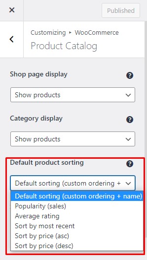 ตัวเลือกการจัดเรียงผลิตภัณฑ์เริ่มต้นใน WooCommerce