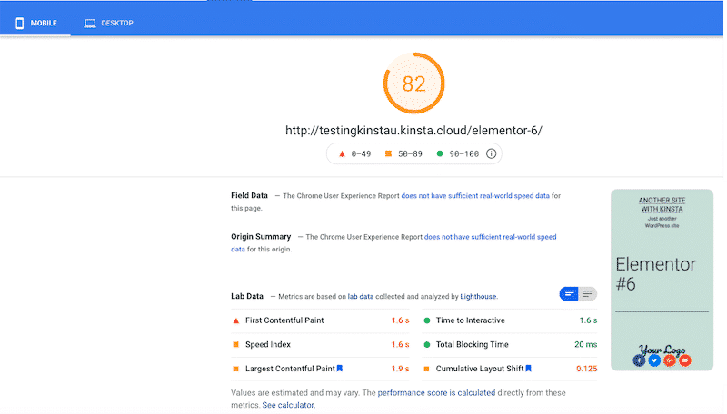 تصنيف PSI الخاص بي على الهاتف المحمول مع وجود الكثير من المحتوى على موقعي - المصدر: Google PageSpeed Insights