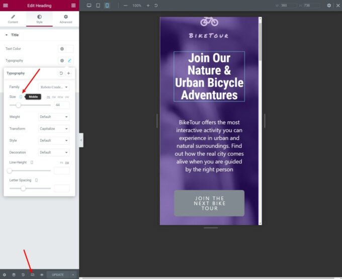 Modo de edição responsivo Elementor
