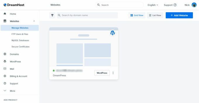 DreamHost 用戶界面