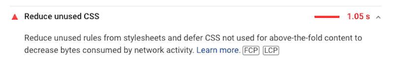 Zmniejsz liczbę niewykorzystanych CSS - Audyt PageSpeed ​​Inisghs