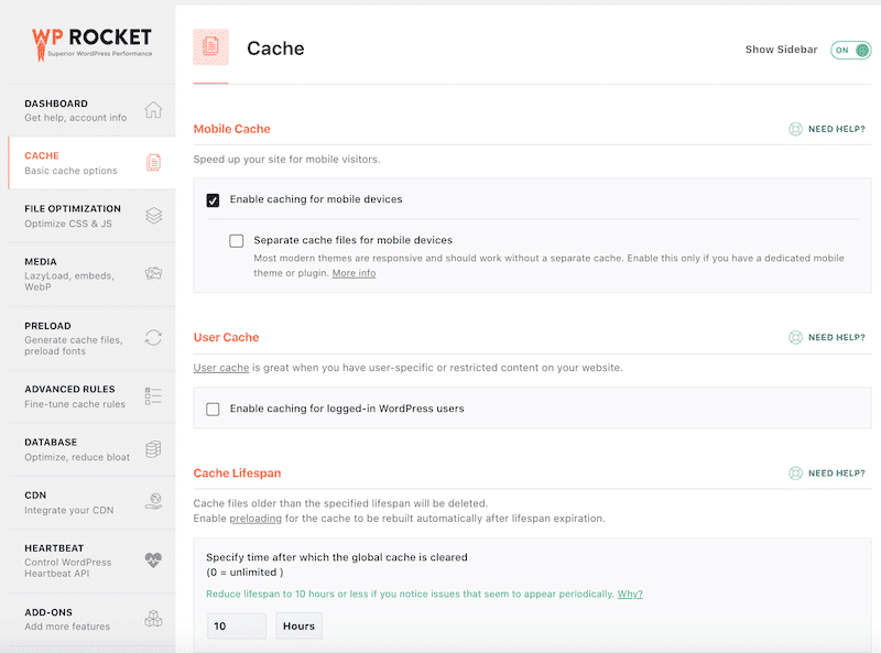 WP Rocket Dashboard บน WordPress ﻿