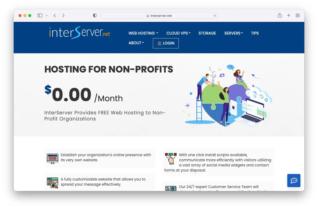 Hébergement de site Web gratuit à but non lucratif : InterSever