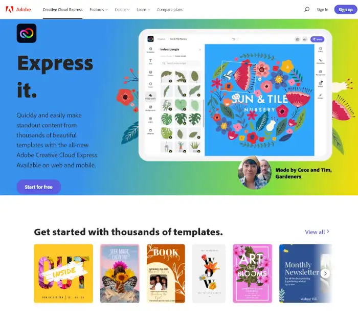 Beste Collage-App: Adobe Creative Cloud Express