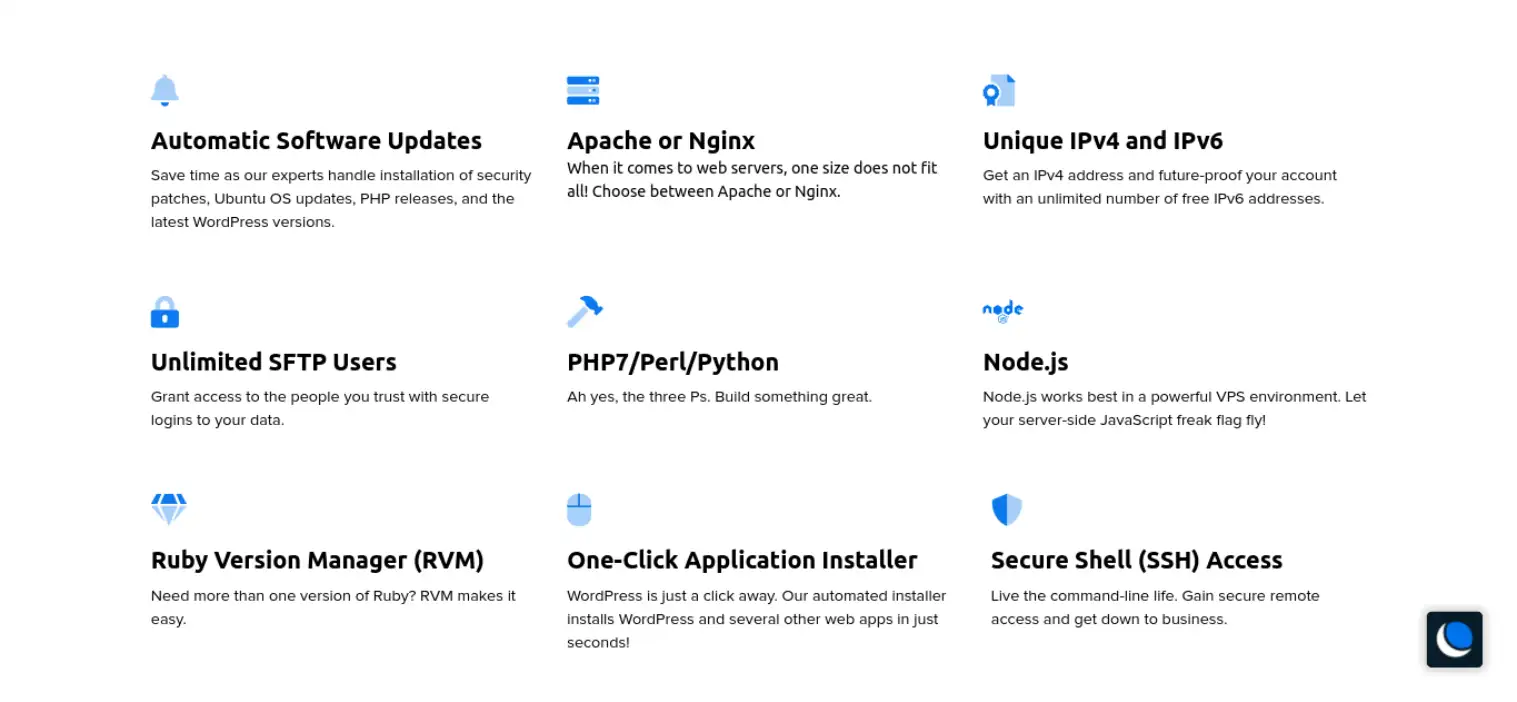 Einige der erweiterten Funktionen von DreamHosts VPS.