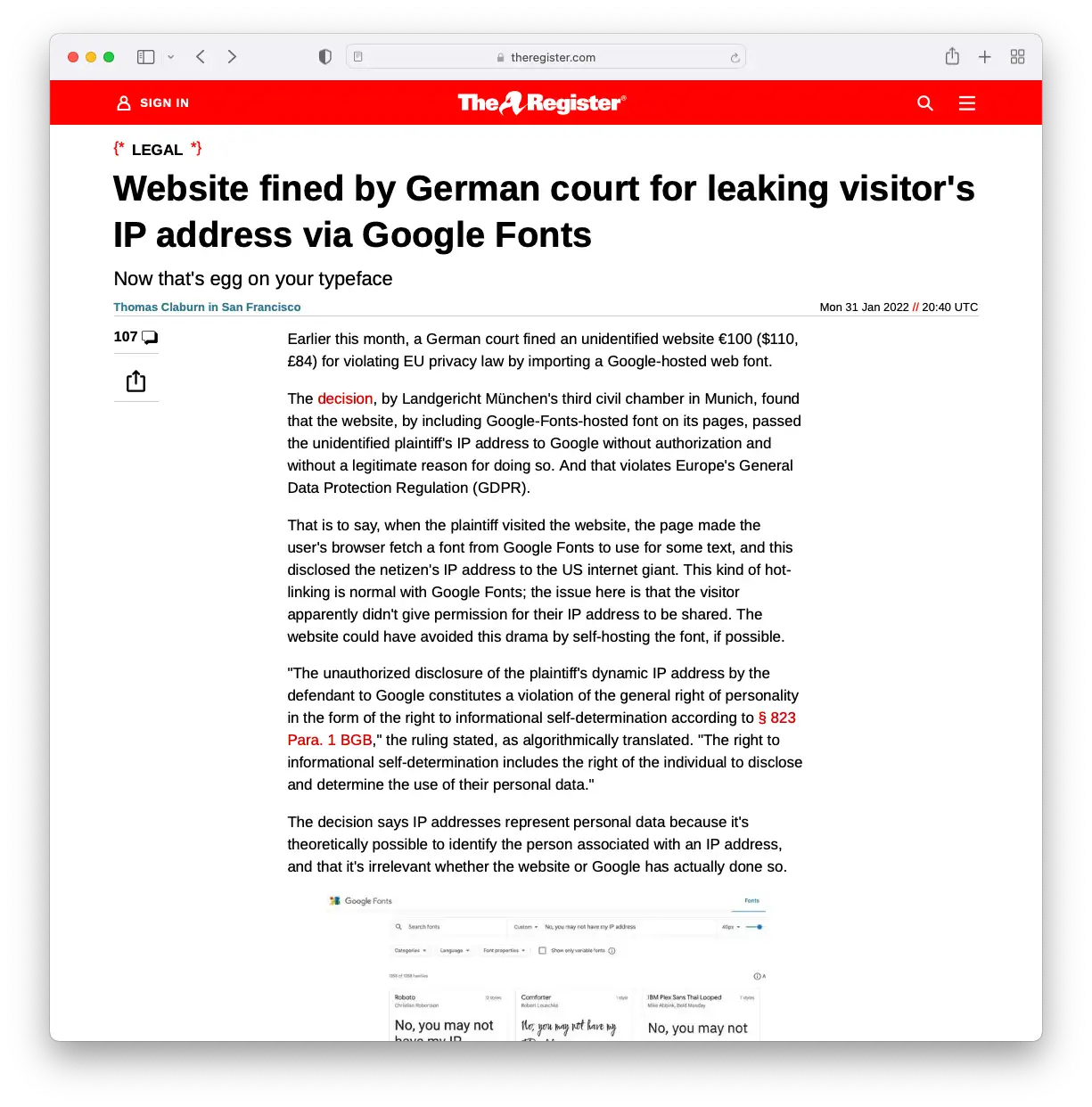 Google Fonts в суде