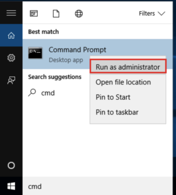 Avvia cmd.exe come amministratore
