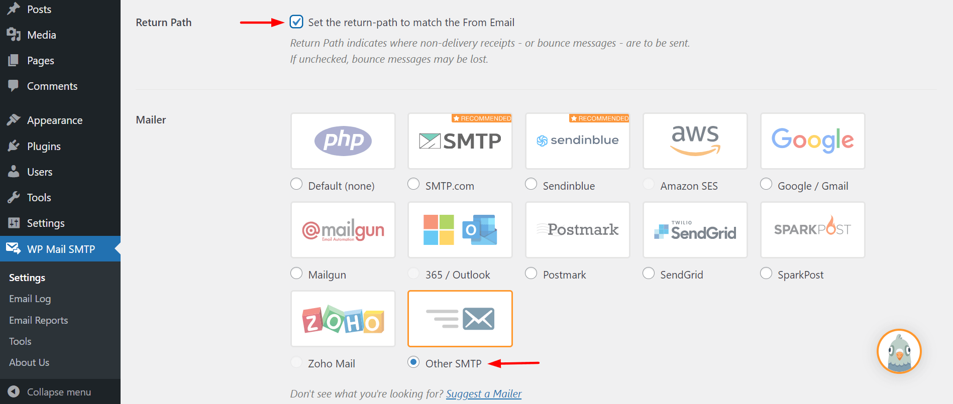 7 أفضل ملحقات WordPress SMTP لتحسين إمكانية تسليم البريد الإلكتروني في عام 2022 15 Choose Mailer for WP SMTP Plugin