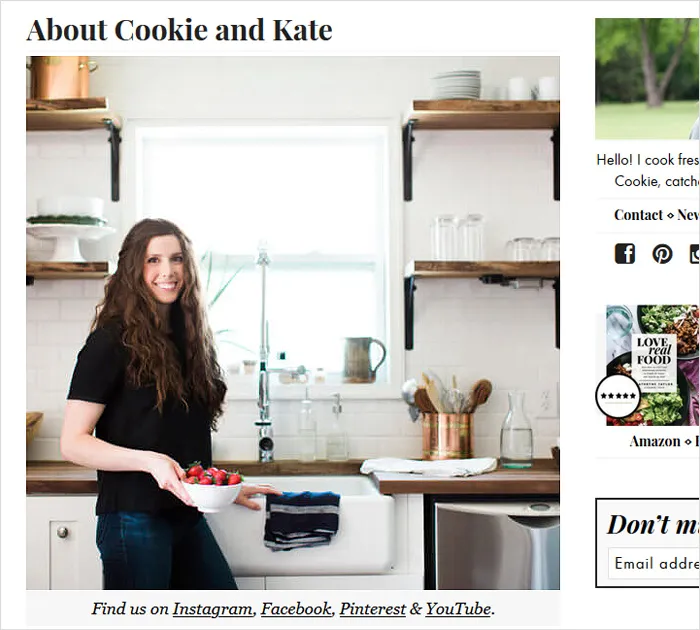 Página Acerca de mí: sitio de Cookie y Kate