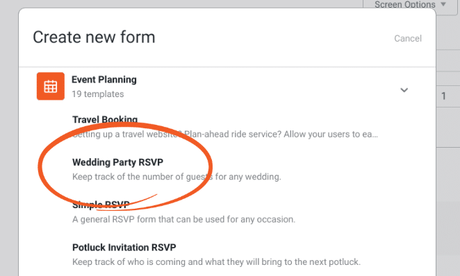 La plantilla de formulario en línea RSVP para bodas.