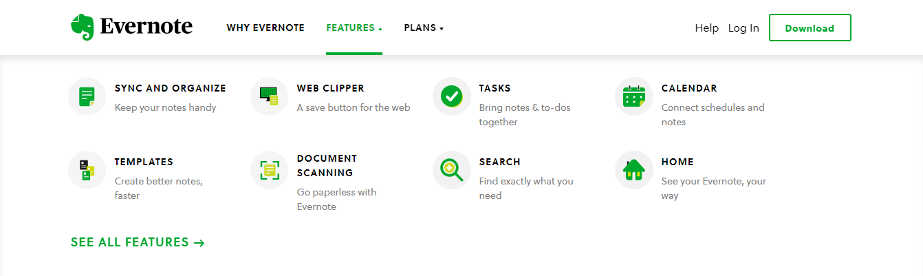 10 exemple de mega meniuri bine concepute 10 Evernote Mega Menu
