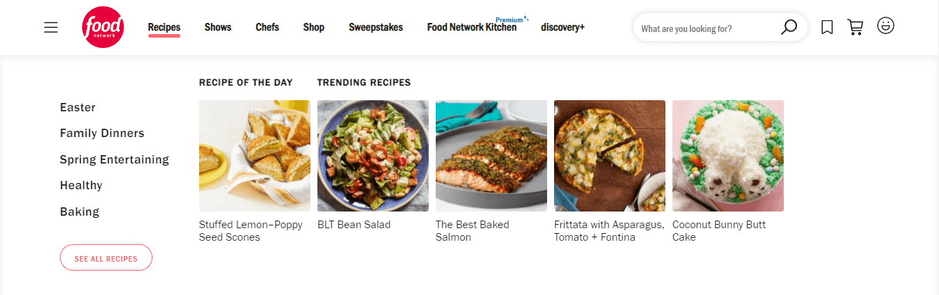 10 exemple de mega meniuri bine concepute 9 Food Network Mega Menu