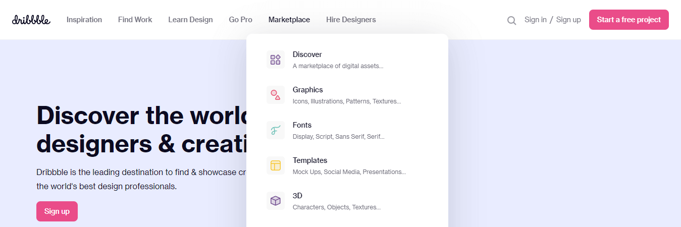 10 exemple de mega meniuri bine concepute 2 Dribbble Mega Menu