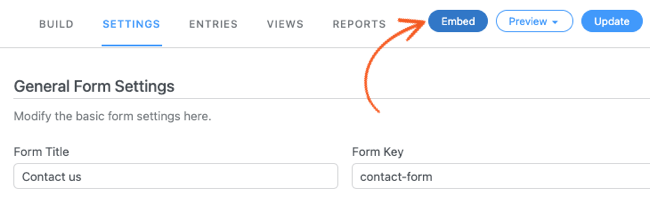 Mendapatkan kode embedding untuk menambahkan formulir ke halaman Facebook dengan Formidable Forms