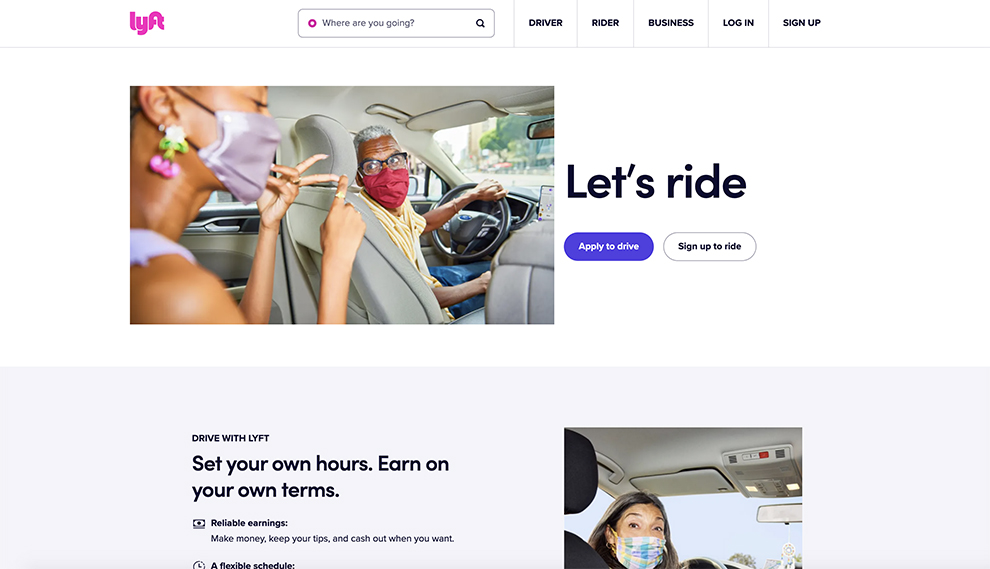 การออกแบบหน้าแรกของ Lyft
