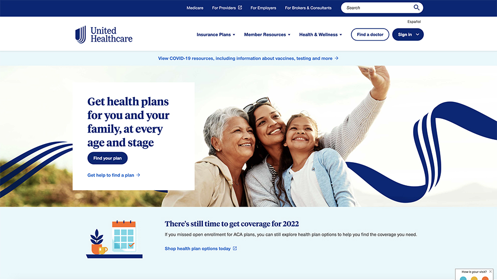 การออกแบบโฮมเพจของ United Healthcare