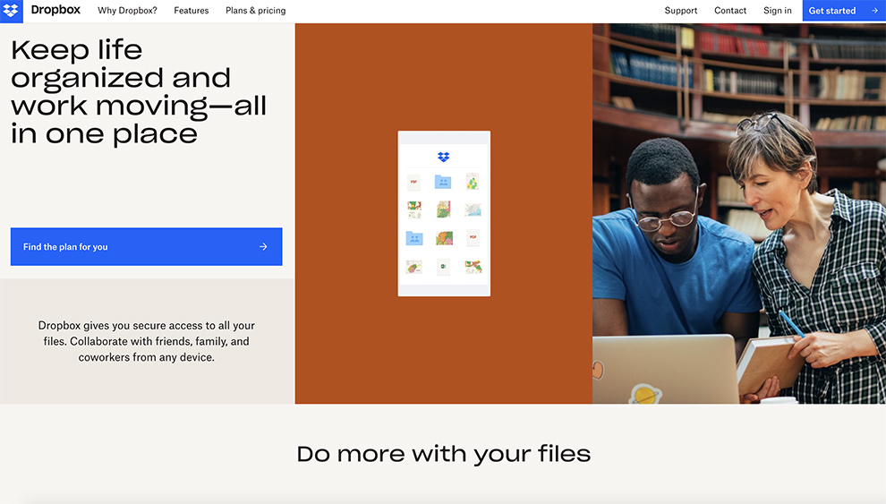 การออกแบบหน้าแรกของ Dropbox