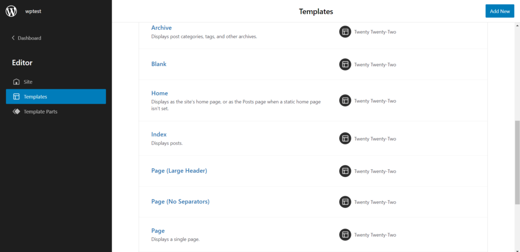 ¿Cómo editar la barra lateral de WordPress en el tema Twenty Twenty-two? 2 Twenty Twenty-two theme templates