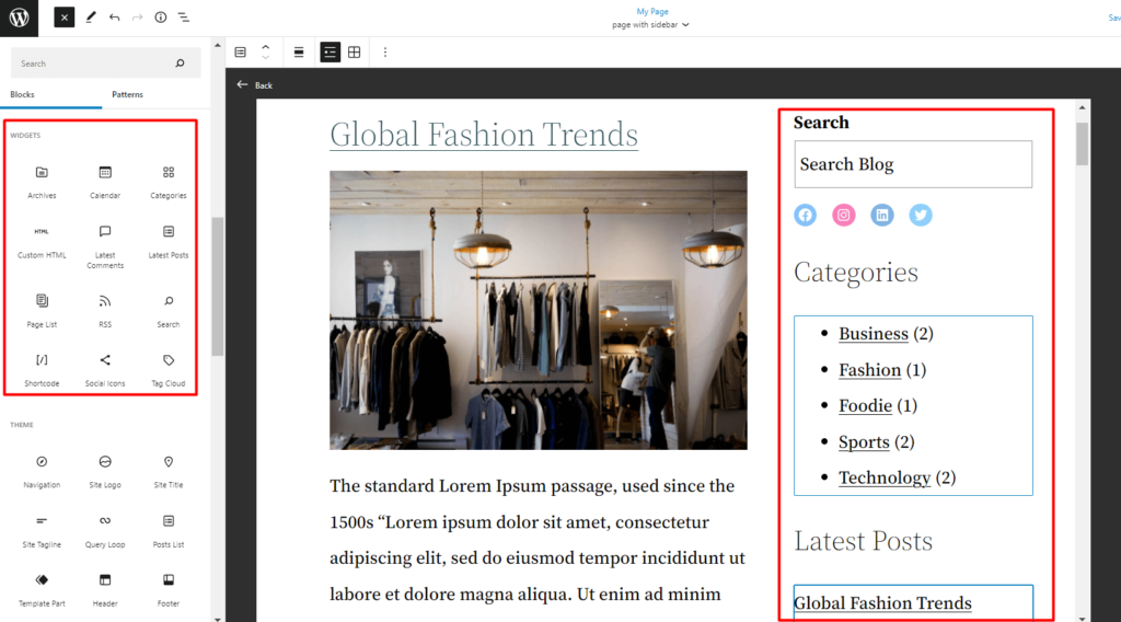 ¿Cómo editar la barra lateral de WordPress en el tema Twenty Twenty-two? 8 Sidebar creation and editing