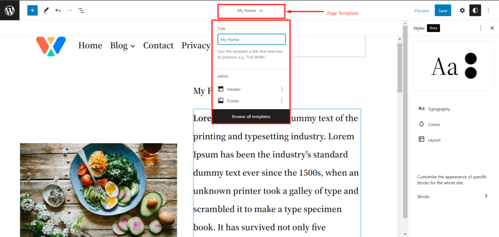¿Cómo editar la barra lateral de WordPress en el tema Twenty Twenty-two? 3 Page template on the home page