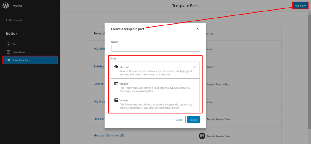 ¿Cómo editar la barra lateral de WordPress en el tema Twenty Twenty-two? 10 Create a Sidebar template part
