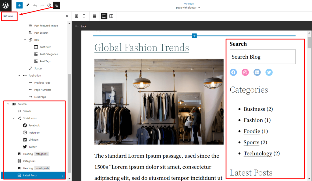 ¿Cómo editar la barra lateral de WordPress en el tema Twenty Twenty-two? 9 Rearrange list items in twenty twenty-two theme sidebar
