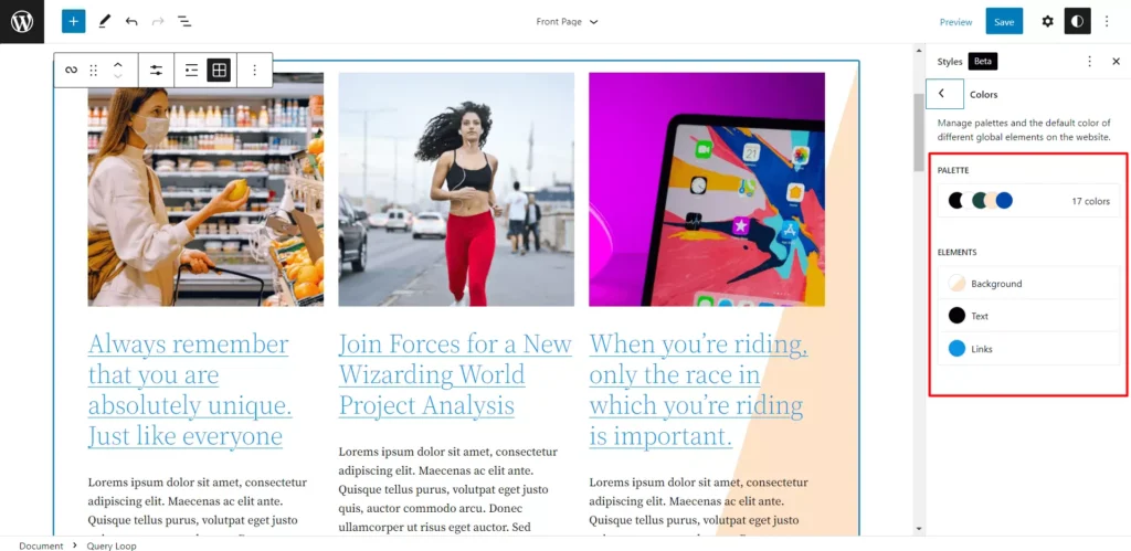 Padrões de bloco do WordPress e estilos globais em Twenty Twenty Two Theme 12 Individuals Blocks Color